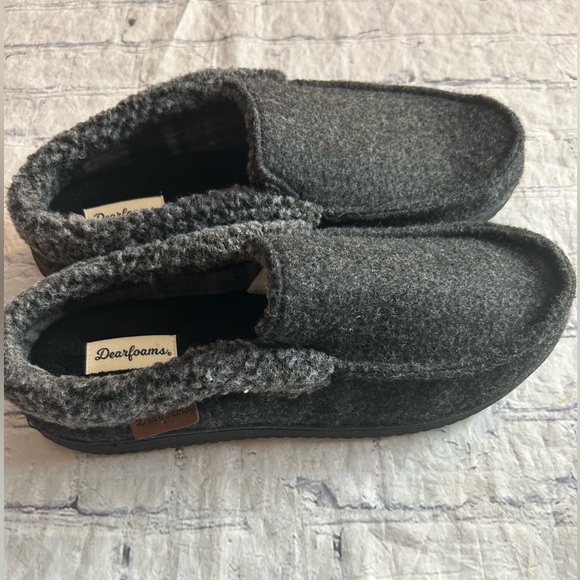DEARFOAMS HEATHER GREY MEN’S SLIPPERS/HOUSE SHOES WASHABLE SIZE MED 9-10 - Picture 1 of 8